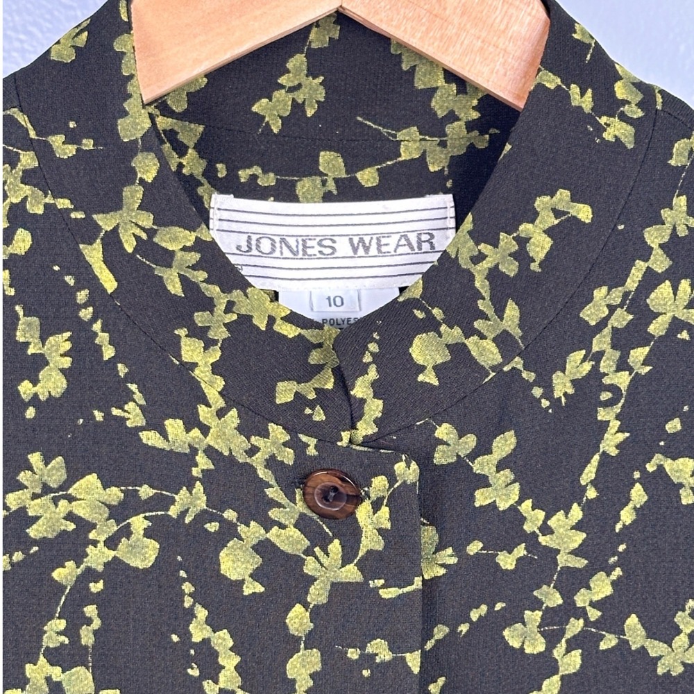 Vintage 90s Jones Wear Green Floral Vest Women 10 Mandarin Collar Cottagecore - Picture 4 of 4
